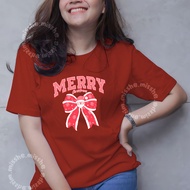 KATUN ID - DTF merrii christmass ribbon pink T-Shirt Motif T-Shirt Women's Cotton T-Shirt/ Latest Wo