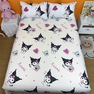 Kuromi Printed Cotton Bed Sheet Flat Bedsheet Cadar Single Queen King Size Bed Sheet Sarung Tilam Elastic Mattress Protector