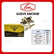 TROJAN SLEEVE ANCHOR 1/4" X 2" , 5/16" X 2-3/4" , 3/8" X3" , 3/8" X 3" , 3/8" X 4-1/2" & 1/2"X 4"