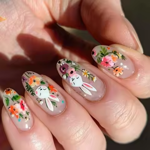L8RD 24Pcs Acrylic False with Flower Designs on for Women and Girls
