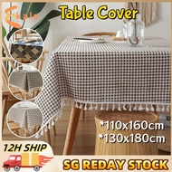 【SG】Table Cloth Tassel Table Cover Linen Tablecloth 110 × 160CM 130×180CM Rectangle Table Decoration