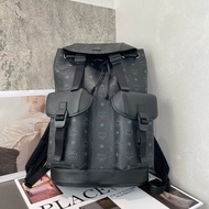 MCM Brandenburg Visetos 黑色雙肩包 老花滿印翻蓋抽繩束口 後背包 大號