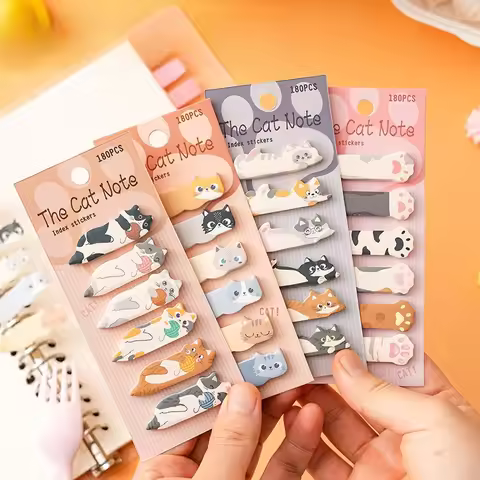 Cute Cat Cartoon Index Stickers for Hand Journal Classification. Stick A Set of 6 Pieces of Cartoon 