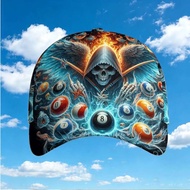 Grim Reaper with Balls 8-Ball Custom All-Over Print Baseball Cap, Limited Edition Gothic Billiards B