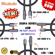 【1Yr Warranty】 MCDODO Zebra Series Type-C 90 Degree Data Cable 1.2m 1.8m Compatible for 36W Type-C C