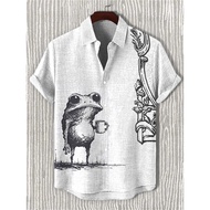 Men's Sad Frog Japanese Art Print Linen Blend ShirtIndependence Day American Flag Dollars Frog Print