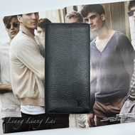 LOUIS VUITTON LV Brazza 荔枝紋牛皮黑色長夾