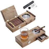 Joyoldelf Cigar Humidor Solid Wood Cigar Set Ashtray,5-In-1 Cigar Humidor Box with Wine Holder,Cedar