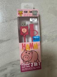 Disney Toystory Type C / Micro USB 二合一快充傳輸線 火腿豬