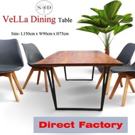 VeLLa Dining Table / Solid Acacia Wood Top / Powder Coat Metal