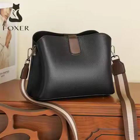 FOXER Genuine Leather Women's Shoulder Bag 2026 Casual Lager Tote Bag PVC Female Crossbody Purse