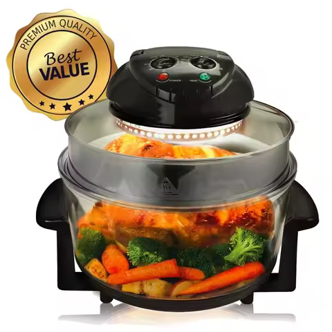 Rotisserie Oil Free 14.25 Inch Halogen Oven Air Fryer, Rotisserie, Roaster in Black