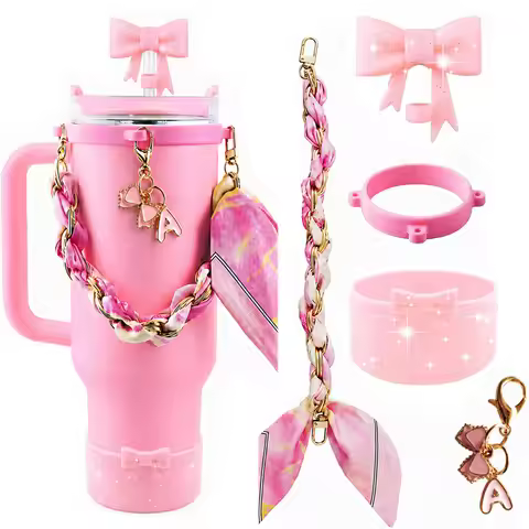 5pcs Cup Accessories Set for Stanley Cup 30oz 40oz Woven Strap Handle Silicone Straw Cover Initial C