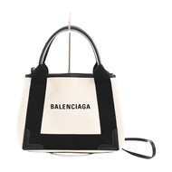 【二手】BALENCIAGA手提包，海軍藍 Cabas XS 碼，390346，帆布，黑/白