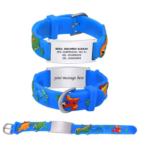 Customzied Personalized ID Bracelet for Little Girls Boys, Silicone Bracelet Adjustable, Engrave Quo