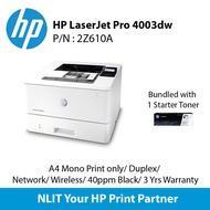 HP LaserJet Pro 4003dw (2Z610A) Printer A4 Mono Print only, Duplex, Network, Wireless, 40ppm Black