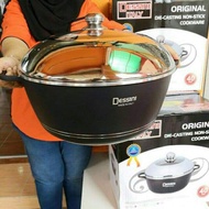 🌹READY STOCK🌹 40CM & 44CM DESSINI With Semi Glass Lid Non Stick Pot Periuk Rendang Viral Semi Kaca A
