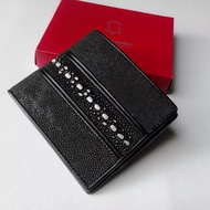 PARI LEATHER WALLET, MEN'S WALLET, GENUINE PARI FISH SKIN, BLACK GENUINE LEATHER WALLET FOR MEN