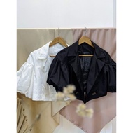 Outer bolero cardigan balloon premium (back/white).