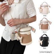 Cylinder Shape Round Shape PU Korea Hot Sling Bag Big Volume Adjust Ribbon Buckle Crossbody Handle S