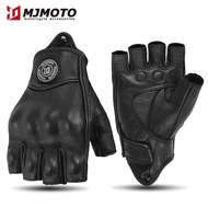 MJMOTO Retro Leather Motorcycle Half Finger Gloves Touchscreen Motocross Gloves Hard Shell Protectio