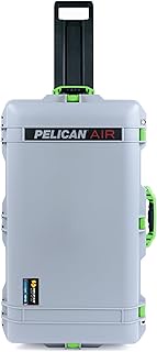 Silver Pelican 1615 Air case with Lime Green Handles & latches. Comes Empty & with Wheels.
