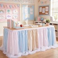 Hahafelt 6ft Tulle Table Skirt for Teacher Desk, Sheer Desk Decoration for Classroom, 72 x 30 Inch L