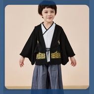 Japanese Kimono Baby Boy Outfit Traditional Japanese Yukata Black Gray Haori Coat Vest Pants Set Uni