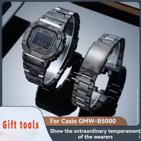 GMWB5000 Camouflage case+Strap Metal Mod Kit For GSHOCK 3459 Casio Small Silver Block GMW-B5000 Stee
