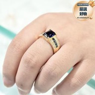 時尚男士仿真戒指藍寶石鑲鑽飾品四爪鍍18k黃金食指戒