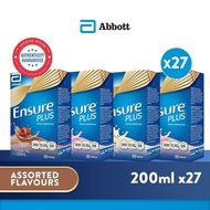 [200ml x 27 packets] Abbott Ensure Plus Adult Nutrition Ready To Drink Packet Chocolate / Raspberry Flavour (100% real)
