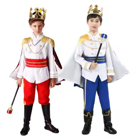 Children's The King Prince Cosplay Costume Halloween Carnival Boys 7 Piece Prince Crown Scepter Cloa