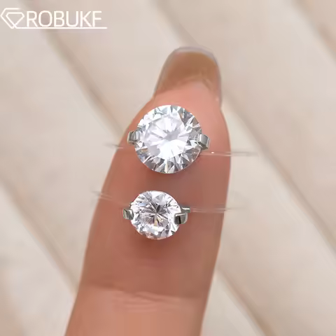 D VVS1 1CT/2CT Moissanite Ring For Women Round Diamond 925 Sterling Silver Transparent Fishing Line 