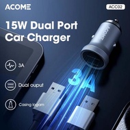 Acome Car Charger Mobil Acc02 Dual Port Usb A + Usb A 5V/3A 15W Ready Temurah Terlaris