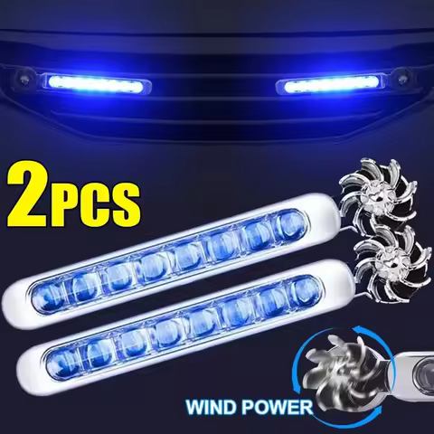 Wind Powered Car LED DayTime Running Lights Creative Auto Auxiliary Lighting Rotation Fan Lamp Autom