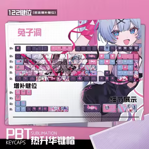 122 Keys Rabbit Hole Keycap Cute Rabbit Keycaps Game PBT Cherry Profile for ANSI Aula Mechanical Key