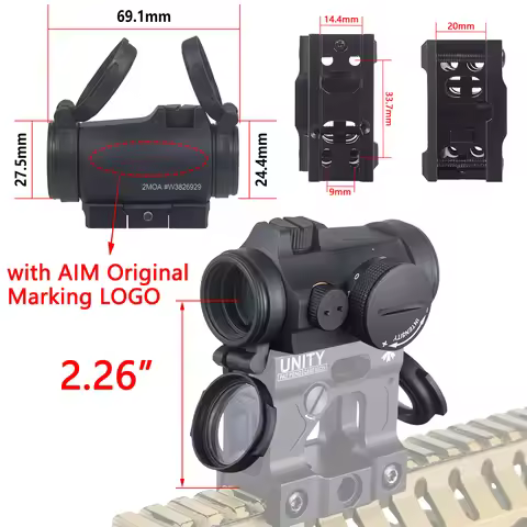 Tactical 2MOA T02 Red Dot Sight 1x22 Aim Reflex Sight Optics Scope with UNITY 2.26 inches Riser Moun