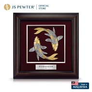 (JS Pewter) VIP Frame 16"x16" Gold Plated PEWTER | Good Fortune | Double Koi Fish | Premium Gift | H