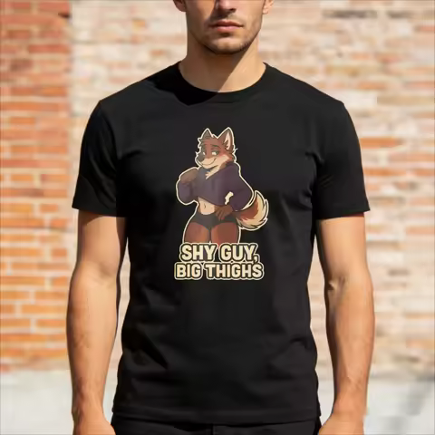 SHY GUY BIG THIGHS Furry Fox Shirt Anthro Canine Femboy Tee Character Illustration Printed Mens Tshi