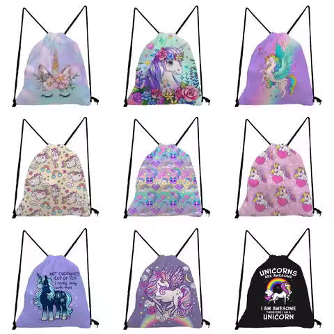 Backpack Customizable Travel Cute Unicorn Floral Printed Drawstring Pocket Shoes Bag Fashion Kawaii 