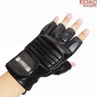 黑色戰術皮手套戶外運動休閒騎行保護手套半指分指男式手套