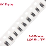 100pcs 1206 SMD Resistor 5% 1/4W 0R~10M 0.01 0.3 0.47 0.91 1.5 5.1 9.1 10 30 47 56 68 100 820R 1.2K 