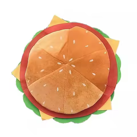 New Fun Burger Costume Hat Cheeseburger Headdress Velvet Halloween Crazy Cosplay Hat Dress Up for Ad