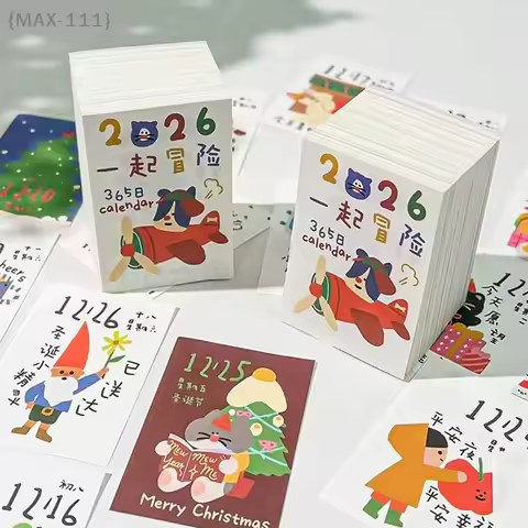 【F2-MAX111】Mini 365 Day Calendar 2026 Daily Planner - Cute Doodles Painting Yearly Agenda Organizer 