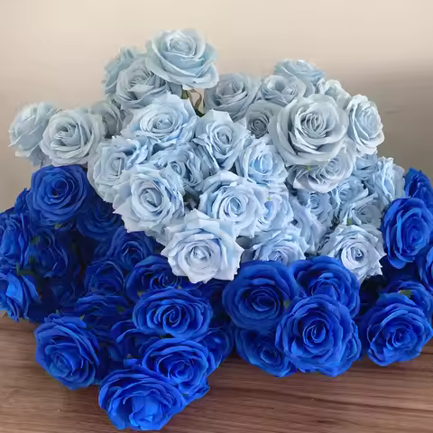 9Heads Roses Bouquet Artificial Flower light blue royal blue deep blue Rose Fake Rose Living Room De