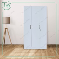TW【Ready Stock】 Self DIY 3 FT 3 Door White Wardrobe with 1 Lock/3 Kaki 3 Pintu Almari Baju Putih