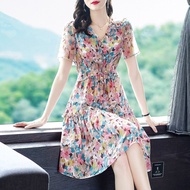 [SMei]2024Spring and Summer New Designer Women's Clothing Mulberry Silk Skirt Printed Silk Dress Small