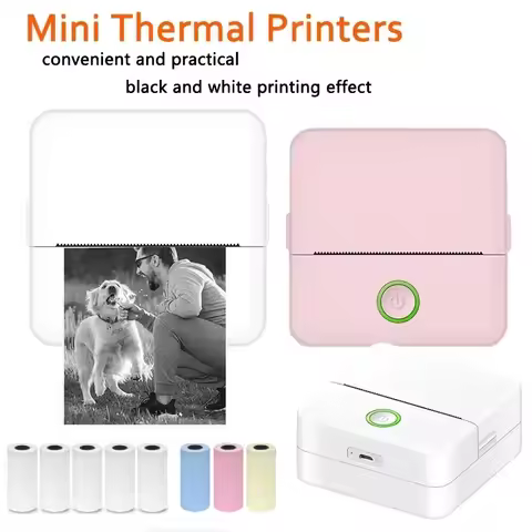 Mini sticker printer, inkless thermal printer with Rolls mini portable printer for student error tit