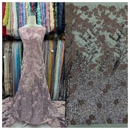 Lace Plate Dress Fabric with Embroidered Flowers - Sequin Lace for Wedding Dresses