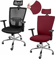 Lounsweer 3 Pieces Office Chair Cover Rolling Desk Chair Cover Gaming Chair Covers Stretch Washable Computer Chair Slipcovers for Swivel Chair Armchair Computer Boss Chair (Wine Red, Classic)